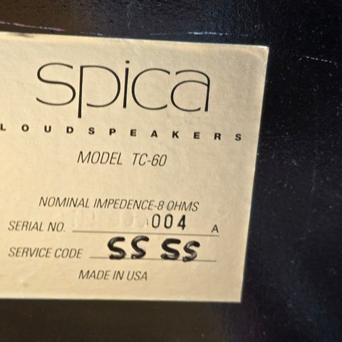 Spica TC-60 høytalere selges kr. 2000