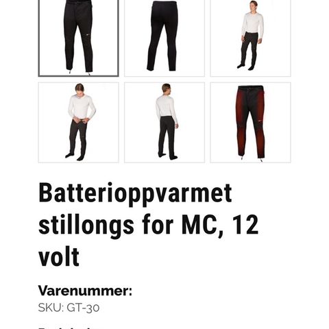 Batterioppvarmet bukse til mc, atv o.l