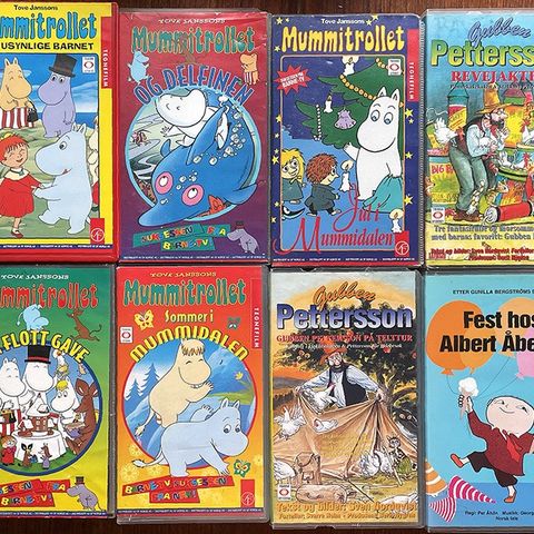 VHS barnefilmer- Mummitrollet, Gubben og katten og Albert Åberg