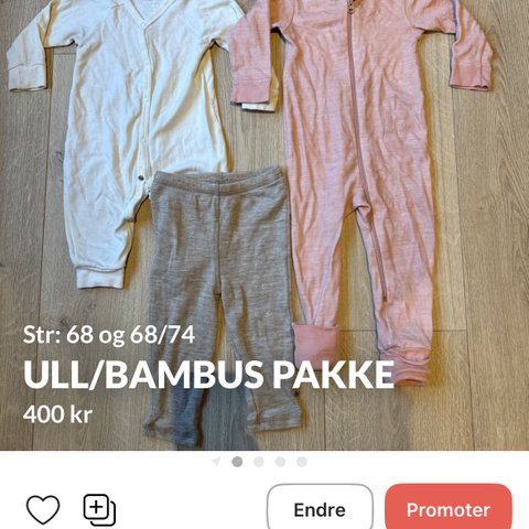 Ull/bambus ullpakke klespakke, str 68/74 og 68