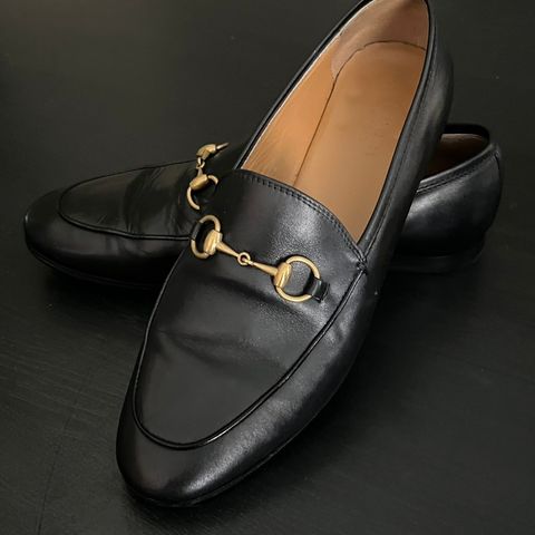 Gucci Jordaan leather loafers til dame, svart skinn str 37,5