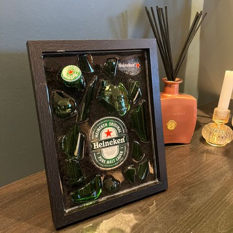 Broken glass bottle art Heineken