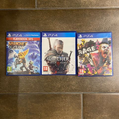 Witcher 3 / Rage 2/Ratchet og clank  Playstation 5/4Alle 100