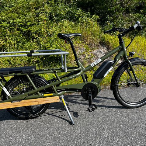 Yuba Spicy Curry Dual Transportsykkel versjon 2 (2022) med tilleggsutstyr.