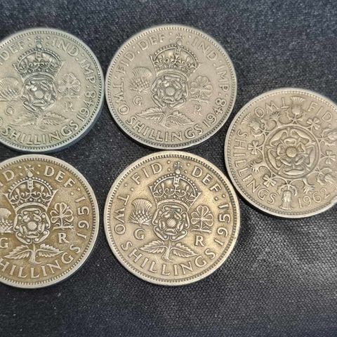 5 stk two shillings 1948-1962 England