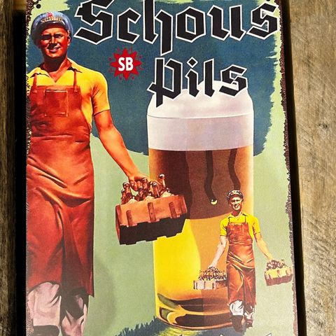 Schous Pils. Tynt Alu Skilt 20X30 cm. Bar, Dekor, Garasje, Man Cave