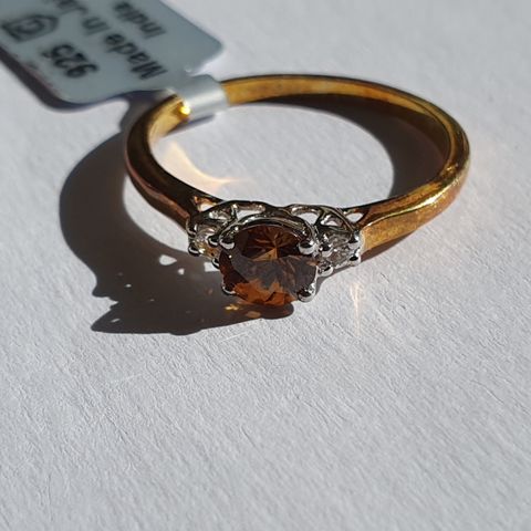 Tanzanian Cognac Zircon & White Topaz Gold Plated Sølv 925 Silver Ring Str.57