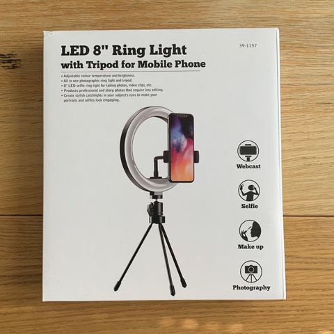 LED ring light 8" med stativ og mobilholder