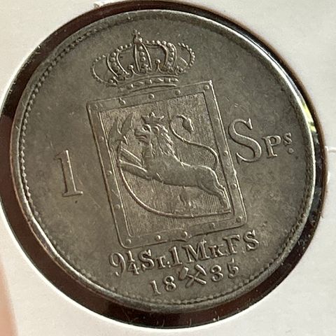 1 Speciedaler 1835 Norge god samlingsmynt!