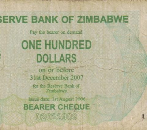 En brukt 100 Dollars seddel fra Zimbabwe - 1064