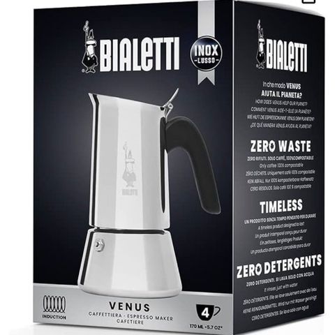 Perfekt gave! "Bialetti" Venus espressokoker 4 kopper induksjon. Helt ny!