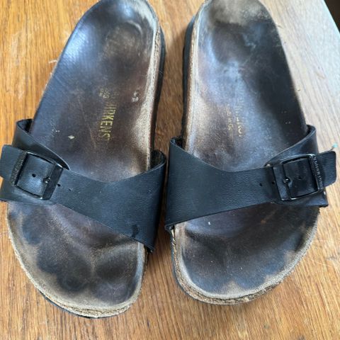 Birkenstock Madrid sandaler, svart skinn, str 38