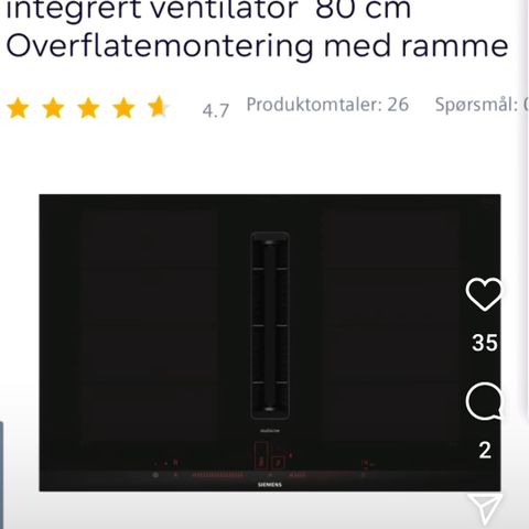 HELT NY Siemens Platetopp 80 CM (EX 877LX57E) med integrert ventilator