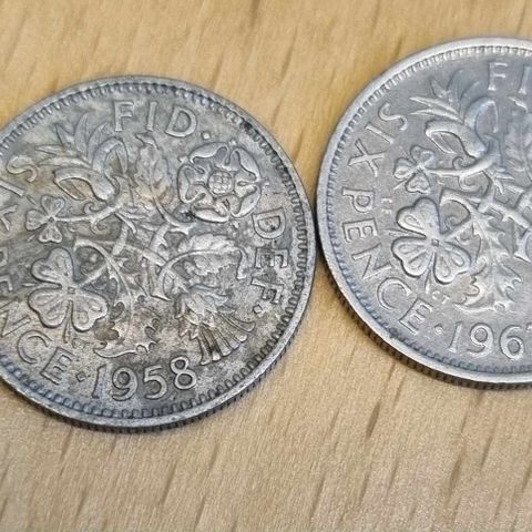 Six pence 1958 og 1967 England