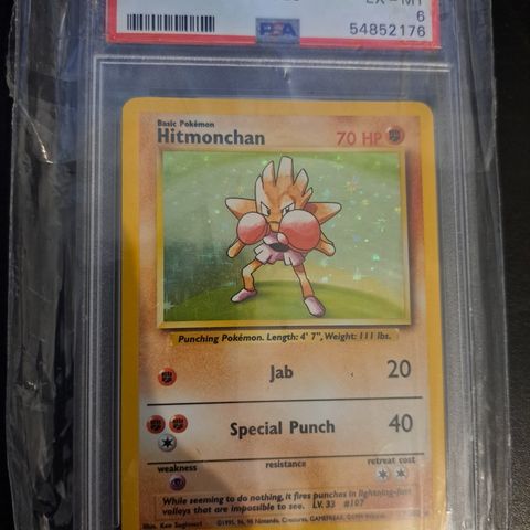 Pokemon Hitmonchan Base Set Holo PSA 6