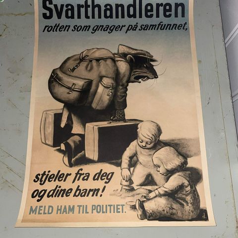 Original propagandaplakat fra krigen -  Svarthandleren - Harald Damsleth