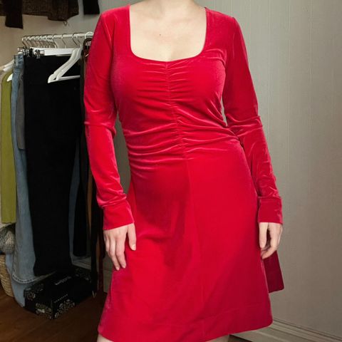 Ganni Red Velvet Dress