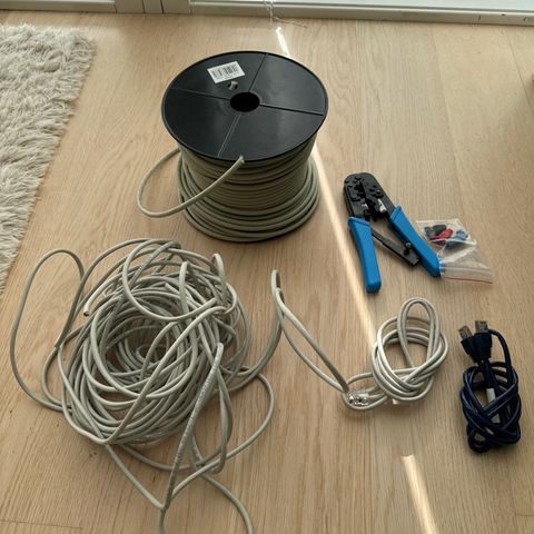 CAT6 Solid kabel (ca 70m), med tang og litt ekstra