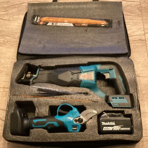 Elektrisk hagesaks og bayonettsag som passer makita batteri 18v følger med blad.