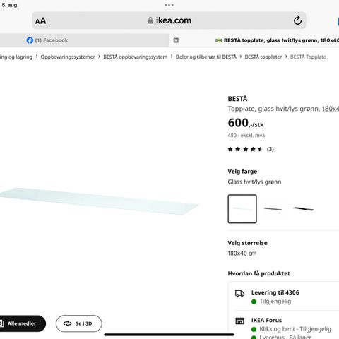 Ikea Bestå hvit glassplate