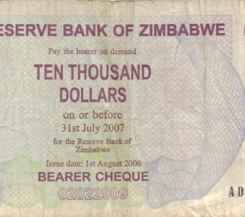 En brukt 10000 Dollars seddel fra Zimbabwe - 1099