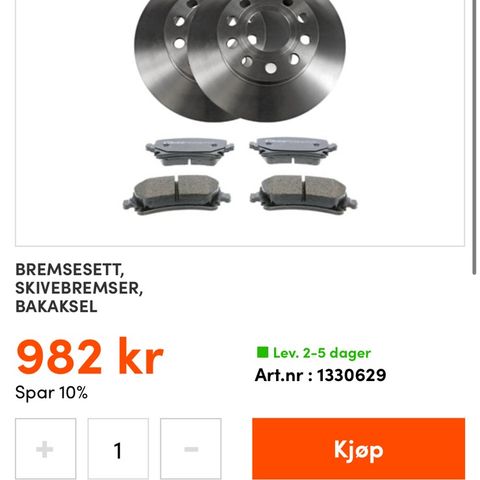 Bremsesett (skiver og klosser) til bakaksel (VW/Audi/Skoda++)