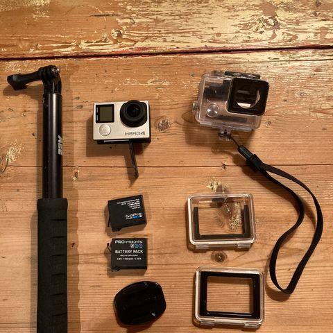 GoPro Hero4 med ekstra batteri og masse tilbehør