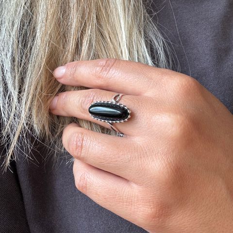 Ny sølv ring med ekte onyx stein