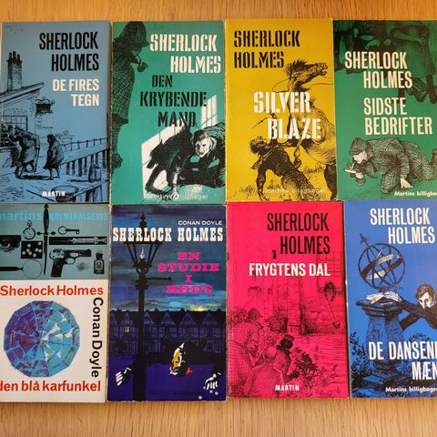 Lot med 8 eldre Danske Sherlock Holmes Pocket