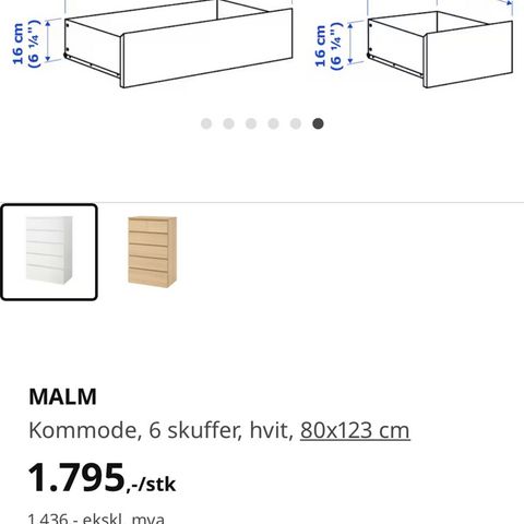 Malm kommode 6 skuffer