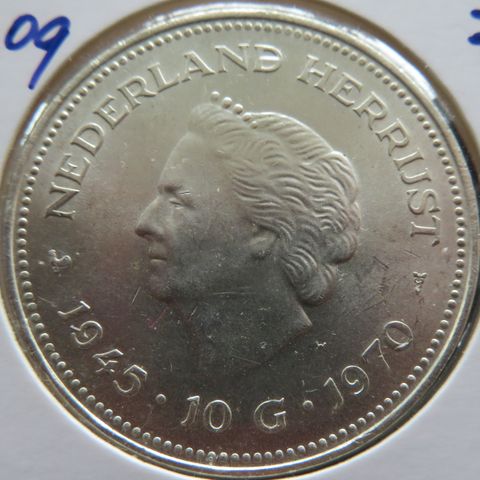 Nederland. 10 Gulden 1970 Sølv