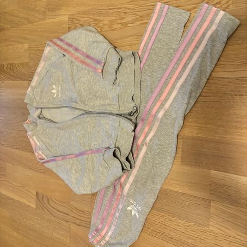 Adidas treningsdress grå/rosa str 6-7 år