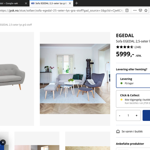 EGEDAL sofa 2,5-størrelse, lys grå fra JYSK