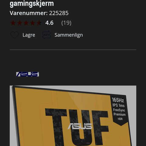 Asus vg279ql1a. Lite brukt gamingskjerm selges billig!