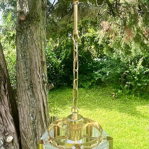 Vintage Orrefors  taklampe i messing og glass