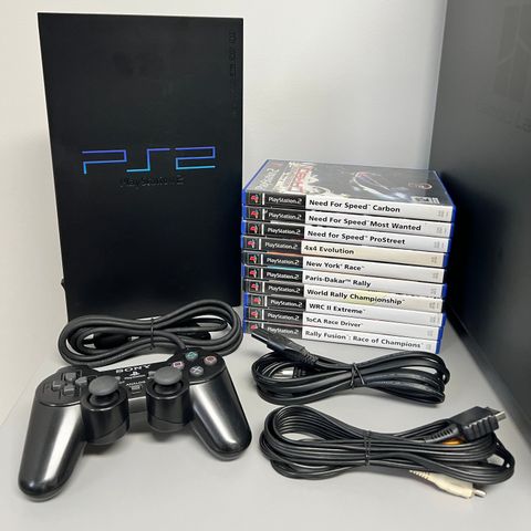 PlayStation 2 konsoll med spill (full racing- og kjøreopplevelse)