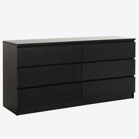 Sort malm kommode 6 skuffer