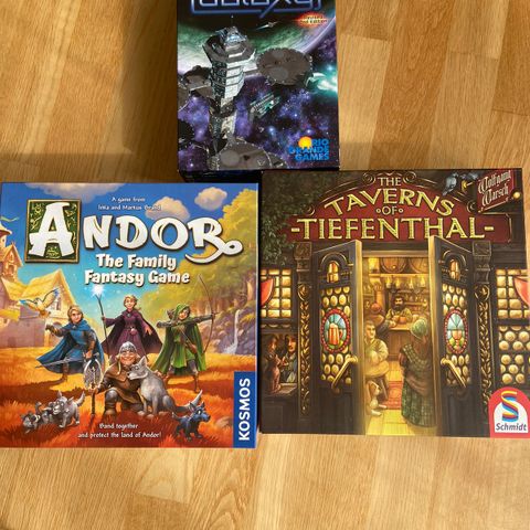 brettspill: Andor, taverns, race for the galaxy.