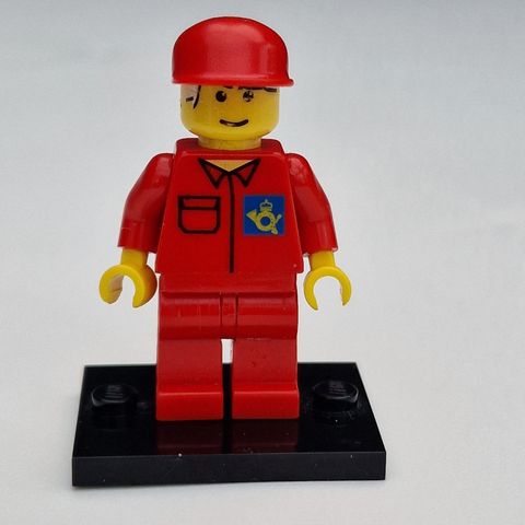 Lego post003 Post Office Blue Background Logo, Red Legs, Red Cap