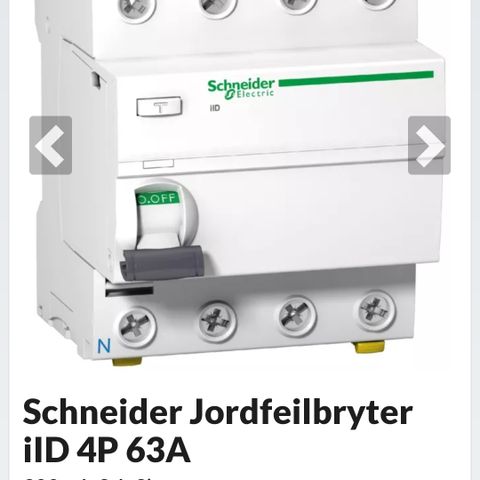 Schneider lLD 63a 300 mA jordfeilbryter selges!