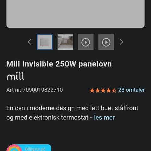 Mill Invisible 250W panelovn