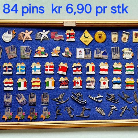 Pins: Tavle med 84 pins fra OL-1994 LILLEHAMMER