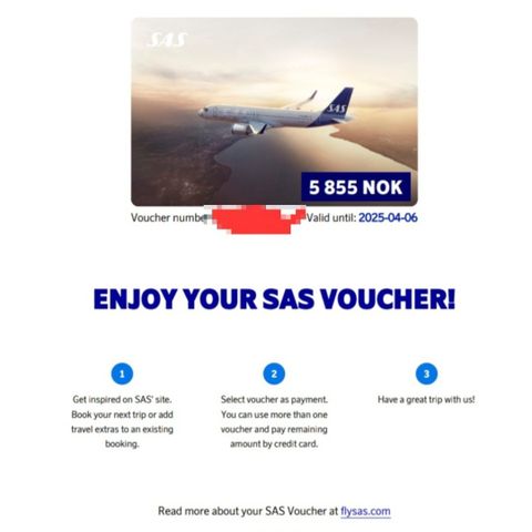 SAS Voucher selges (flybillett / gavekort)