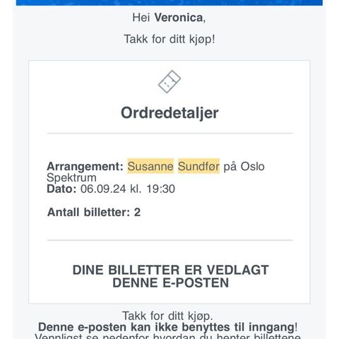 To sitteplass-billetter til Susanne Sundfør