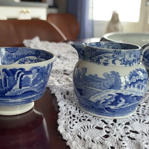 Spode Copeland Blue Italian Fløtemugge og sukkerskål