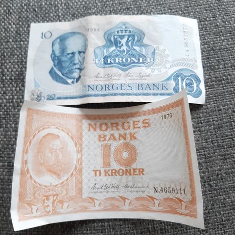 10 kroner sedler.