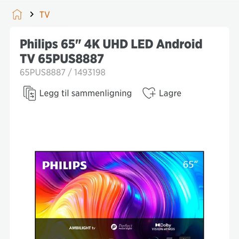 Philips 65" 4K UHD LED Android TV 65PUS8887