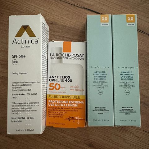 Diverse solkrem selges skinceuticals, la roche posay, actinica