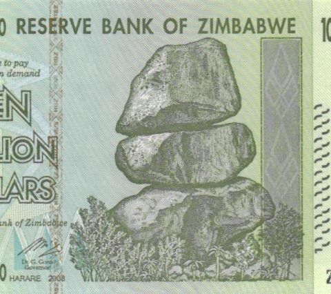 En strøken 10000000000000 Dollars seddel fra Zimbabwe i UNC - 1276