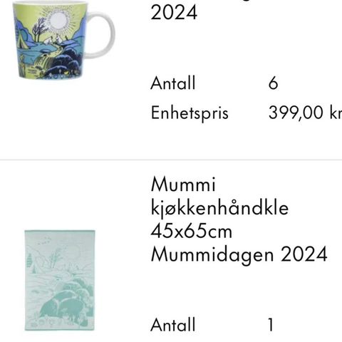 6 stk Mummikoppen 2024 + kjøkkenhåndkle